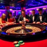 Vivez l'excitation du casino en ligne Français avec des joueurs engagés autour d'une table de roulette luxueuse.