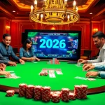 Vivez l'excitation du casino en ligne Français 2026 avec une scène de poker vibrante.