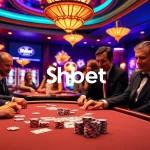 Engaging players enjoying poker at Shbet's luxurious casino, showcasing exciting gameplay.