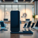 Phonelocker in einem modernen Büro mit Smartphones und einem klaren Gestaltungselement.