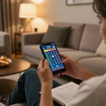 Suasana taruhan mobile Toto Macau yang menunjukkan permainan smartphone yang menarik di ruang tamu yang nyaman.