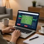 Engaging in cá cược bóng đá online with an interactive betting interface at home.