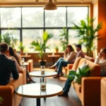 Club Cannabis Madrid ambiance featuring cozy seating and lively patrons enjoying their time.