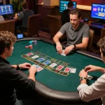 Players enjoying live dealer blackjack at 388bet with dynamic gameplay under warm lighting.