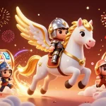 Experience thrilling gameplay with viral4d as the celestial knight rides through a vibrant casino world.