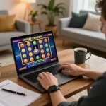 Experience the thrill of depo 10k while playing slots from home, with strategic notes visible.