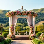 Beautifully decorated Weddings Venue featuring a floral gazebo in a lush garden setting.