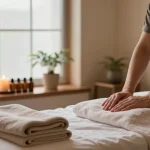 Relaxing wellness spa in a 1인샵 showcasing therapeutic preparation for a soothing massage session.
