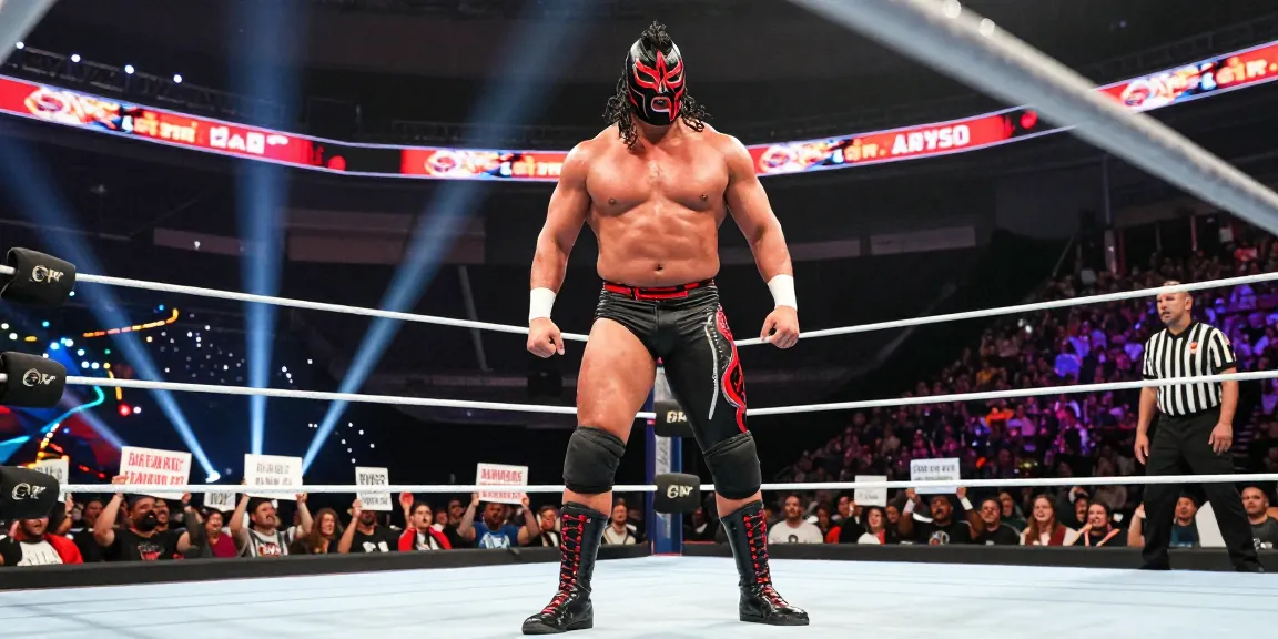 Abyss wrestler in the spotlight, showcasing strength and intensity in the wrestling arena.