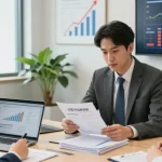 Financial advisor discussing 신용카드현금화 options with clients in a modern office.