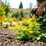 Expert performing Japanese Knotweed Removal from a garden, showcasing care and precision.