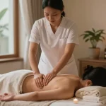 Massage therapy session with soothing ambiance at a wellness spa