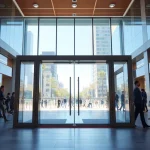 Commercial Automatic Doors elegantly enhancing an urban office entrance with modern architecture.
