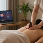 Swedish massage therapy session with soothing oils, candles, and a tranquil spa environment.