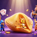 Engage with ee88's thrilling gaming experience with a golden fortune cookie, wise dragon, and vibrant casino elements.