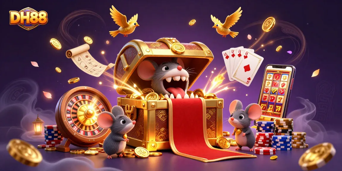 Experience thrilling jackpot adventures at DH88 with golden treasure chests attracting adventurer mice.