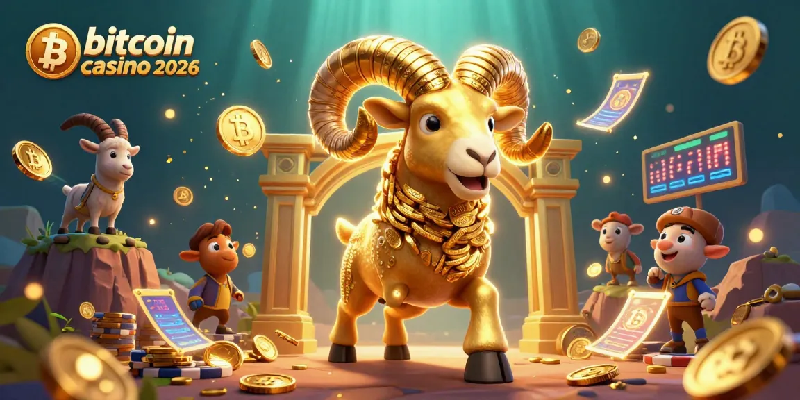 Gioca nei migliori bitcoin casino 2026 con un'illustrazione vivace di un ariete d'oro e elementi crittografici.