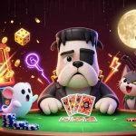 bgd55 showcases a thrilling card game scene with a Frankenstein bulldog dealer, enhancing your gaming adventure.