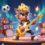 Engage with the vibrant world of sc88, featuring a cartoon rock star wolf rocking out on stage amidst gaming excitement.