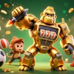 Engage with the exhilarating world of trang chu 789win, featuring a vibrant 3D illustration of a golden gorilla mech and sports elements.