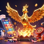 Jouez à un casino en ligne fiable avec cette illustration montrant un phoenix doré et des jeux de casino.