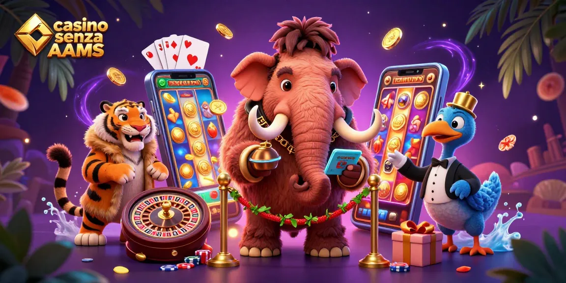 Divertiti con i giochi del casino senza AAMS, mentre un mammut accoglie gli ospiti.