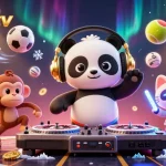 sbobetv celebrates with a DJ panda, breakdancing monkey, and rave kitten amidst dynamic sports betting action.