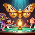 Jeu captivant de casino en ligne avec une scène dynamique de papillon et éléments de poker.