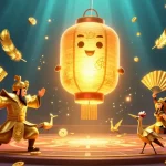 Jouez à casino en ligne avec des personnages emblématiques flottant au-dessus d'une scène dynamique.