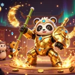 Illustration dynamique représentant un panda en armure dans un casino en ligne vibrant.