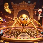 Jouer au casino en ligne, vue de l'araignée dorée sur une toile de roulette, ambiance immersive