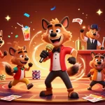 Join the excitement at judi bola resmi, featuring a lively hyena comedian entertaining sports bettors in a bustling arena.