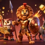 Engage in thrilling mahjong action with a 3D scene of strategic characters and vibrant casino elements.