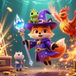 Gérez votre chance au casino en ligne avec un mage et un phénix en feu.