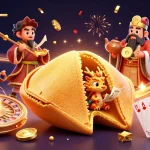 オンラインポーカーを楽しむためのキャラクターと金色のコインが飛び交う幻想的なデジタルアート