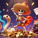 Experience the thrill of sun-themed casino games with vibrant characters dancing on gold.