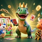 Mainkan agen slot dengan karakter T-Rex lucu dan simbol keberuntungan yang bersinar.