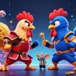 Jouer dans un casino en ligne avec des éléments dynamiques et des personnages de combat illustrés.