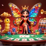Engage with thrilling Jai club games featuring a vibrant casino scene with a butterfly queen and colorful poker elements.