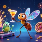 Engage with winboxmy by unlocking casino excitement in a vibrant, animated illustration.
