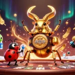 Baccarat gameplay scene featuring a bold beetle champion and corner-man ladybug in a vibrant casino.