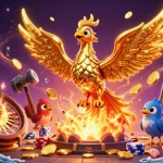 Découvrez le casino en ligne avec une illustration magique montrant un phénix doré et des jeux captivants.