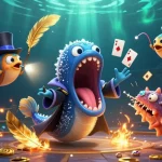Engage with Mapan777 through a vibrant scene of underwater casino magic featuring card tricks and excitement