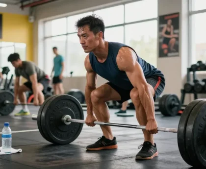 Bodybuilder lifting weights showcasing Deus Medical Steroids for optimal performance and strength training.