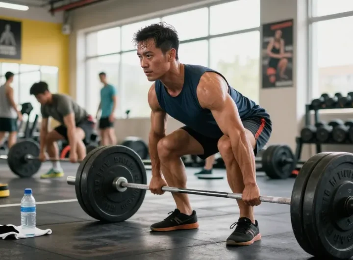 Bodybuilder lifting weights showcasing Deus Medical Steroids for optimal performance and strength training.