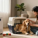 The loving care at https://www.petair.hk/en/ for pets enjoying oxygen therapy in a cozy living room, showcasing comfort and safety.