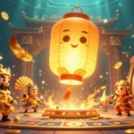 Experience the thrill of slot games with a vibrant 3D scene filled with golden lantern spirits and lucky symbols.