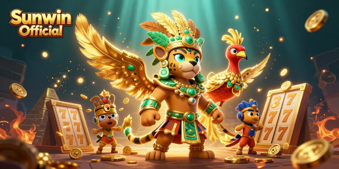 Engage with the thrilling world of Sunwin Official through dynamic 3D casino illustrations featuring slots and vibrant elements.