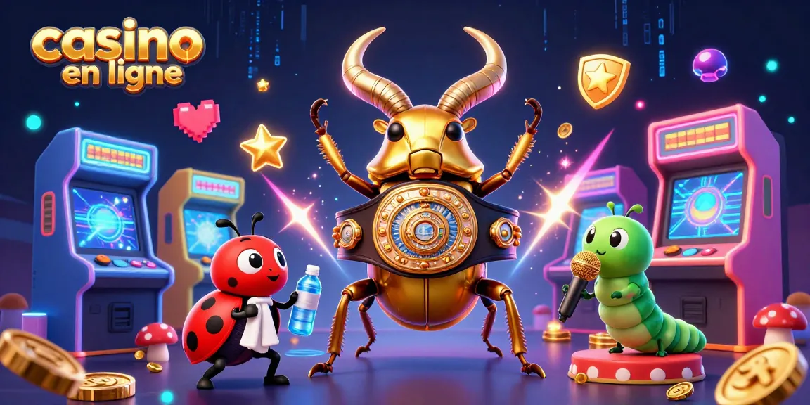 Casino en ligne : combat captivant entre un scarabée doré et un cormoran autour de machines colorées.