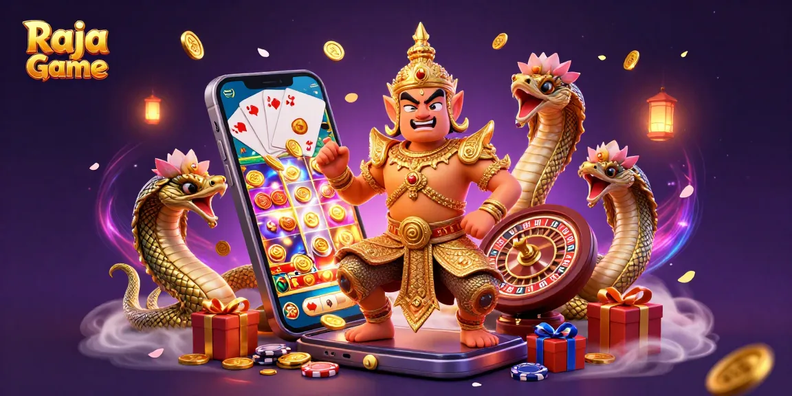 Experience thrilling Raja Game fun with a vibrant illustration of online casino excitement and dynamic gaming elements.